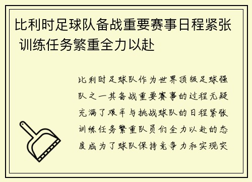 比利时足球队备战重要赛事日程紧张 训练任务繁重全力以赴 比利时足球队备战重要赛事日程紧张 训练任务繁重全力以赴
